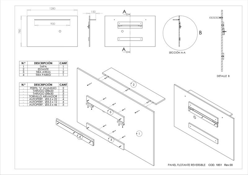 Rack flotante tv 50 muebles corsa plano medidas