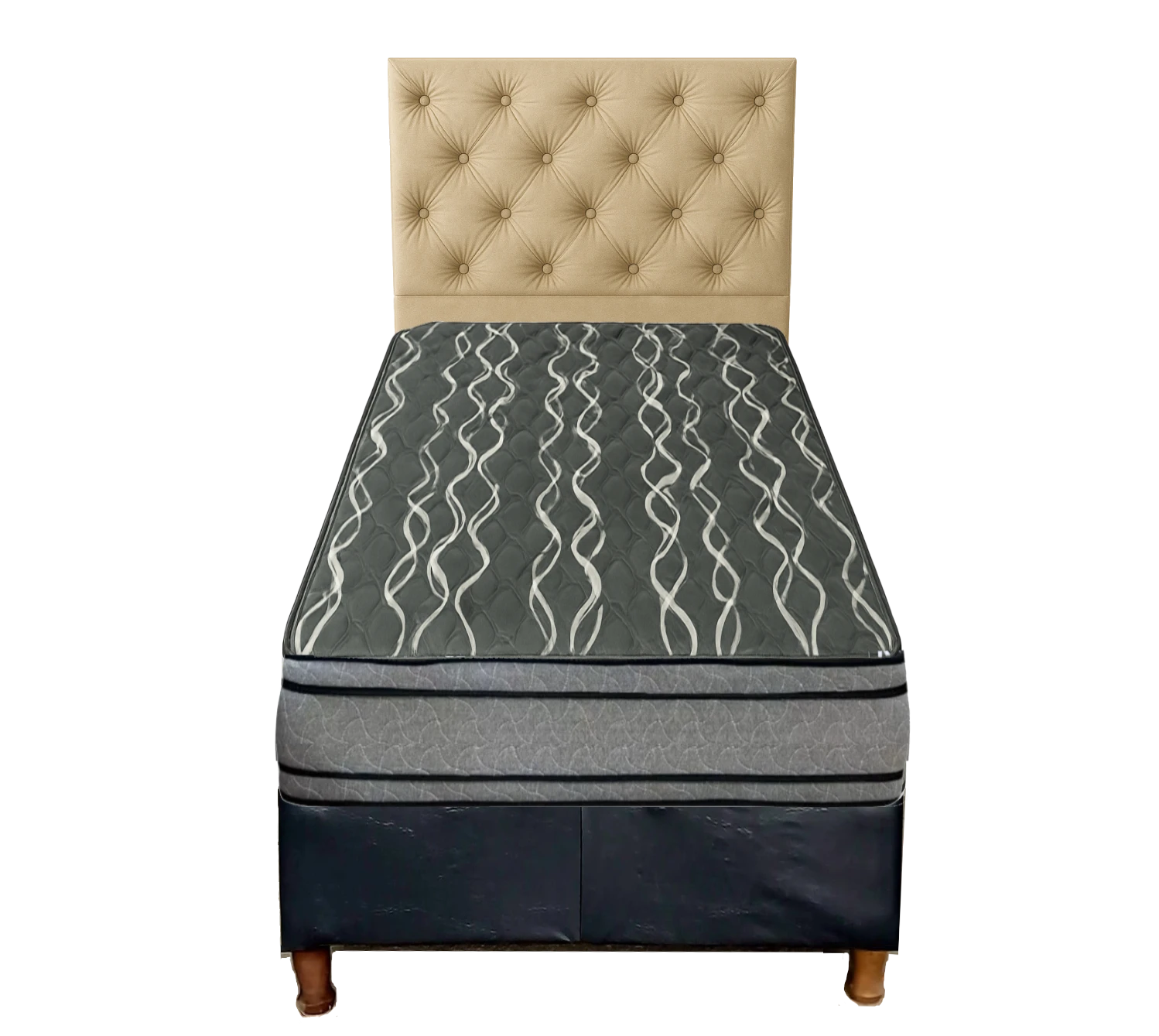 Base Sommier 080 x 190 x 24 + Colchón Bari 24cm + Respaldo beige