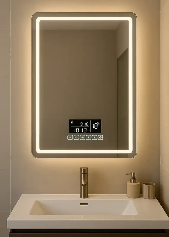 Espejo inteligente con luz led y temperatura