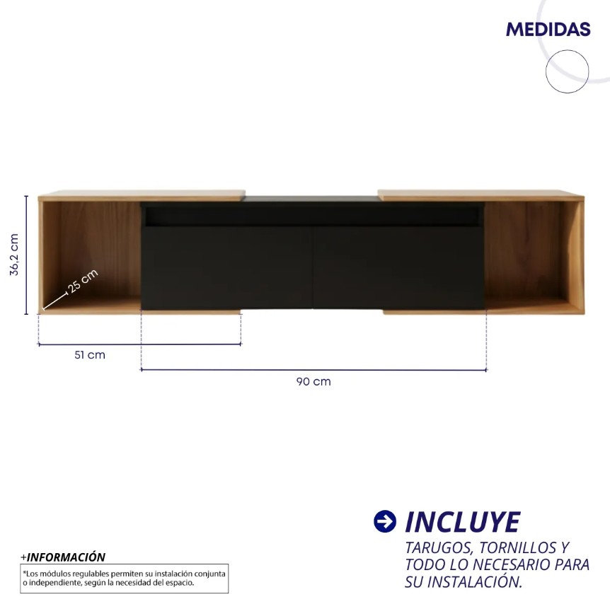 medidas rack flotante para 65 pulgadas